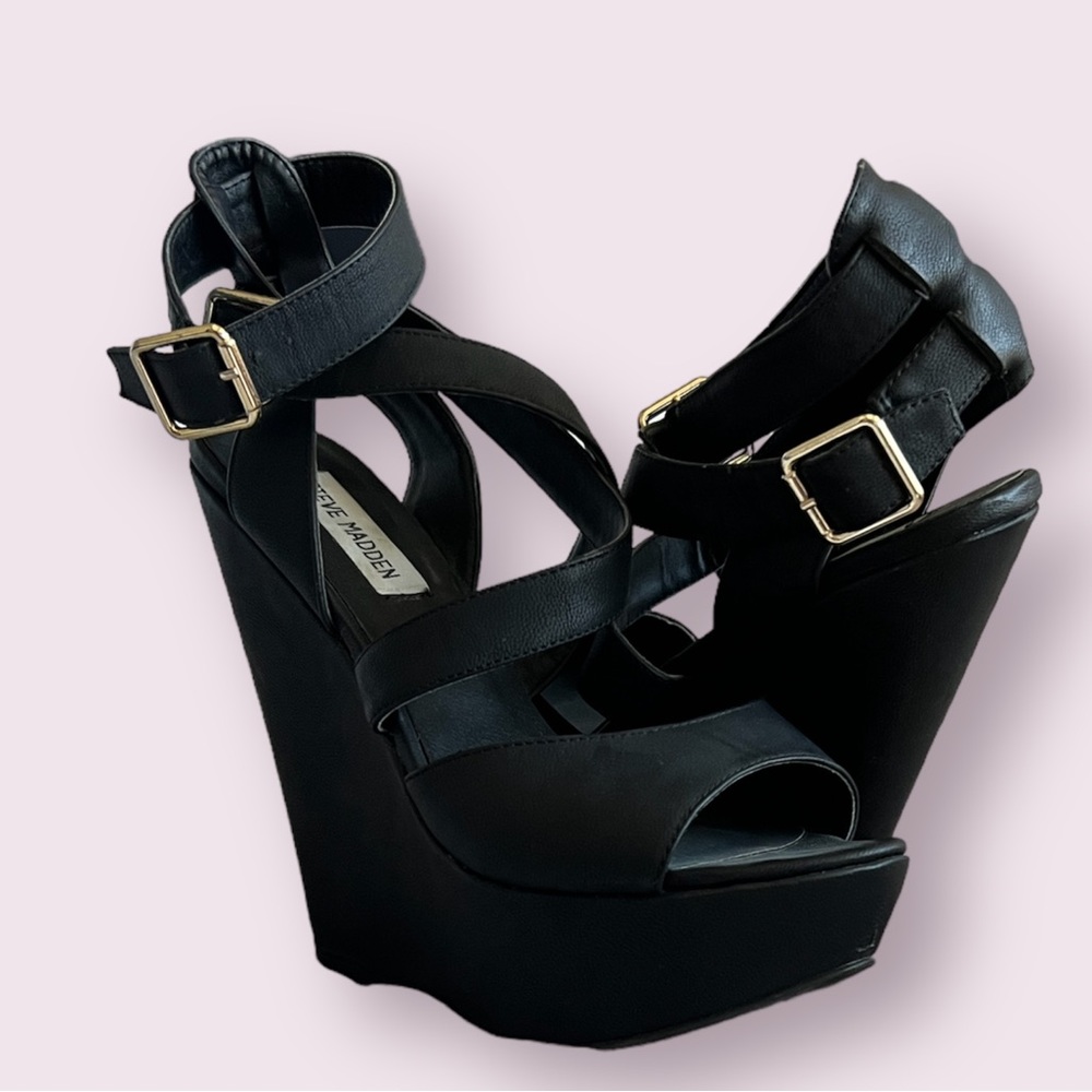 Steve Madden - Strappy Platform Wedge Heels - Size 8.5 - Great Condition